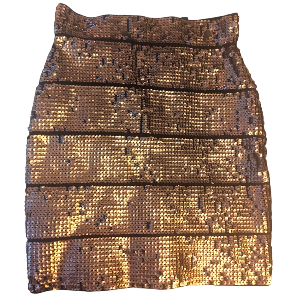 BCBGMazAzria Sequin Summer Skirt Statement Set BRONZE Bling Birthday Party Mini